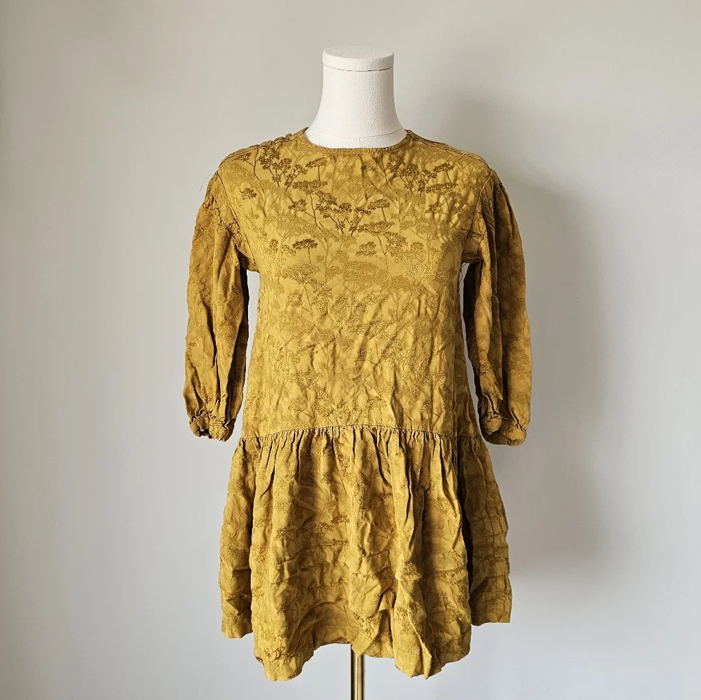 Zara 10 L Mustard Yellow Textured Dress - Picture 1 of 9